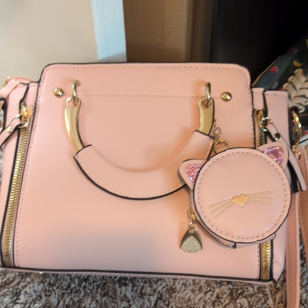 Chic Pink Handbag with Cat Charm
